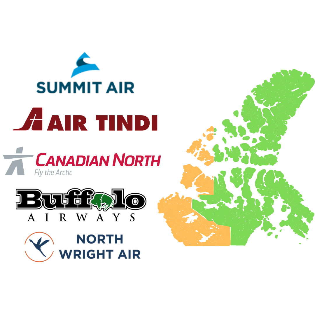 A map of the NWT, Nunavut, and the airlines we work with.